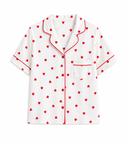 %100 Pamuk Kalp Desenli Kadın Pijama Takımı Kısa Kollu