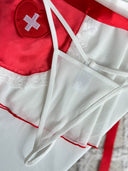 Nurse 3 Parça Hemşire Kostümü – Transparan Mini Etek & Dantel Önlük Detaylı Set