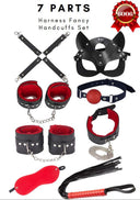 🖤 Red & Black 7 Parça Bondage Master Set – Maske, Kelepçe, Ağız Topu, Tasma & Flogger (Gizli Gönderim)