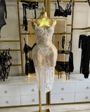 Beyaz Dantel Gecelik – Tanga Hediyeli 2 Parça Şık ve Romantik Lingerie Set