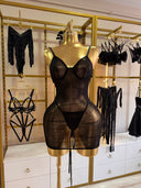 Siyah Transparan Esnek Elbise – Ayarlanabilir Askılı ve Tanga Hediyeli Zarif Tasarım (MM1010)