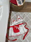 Nurse 3 Parça Hemşire Kostümü – Transparan Mini Etek & Dantel Önlük Detaylı Set