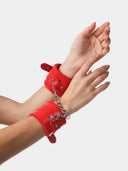 Kırmızı Peluş Astarlı Fantazi Kelepçe – Zincirli Ayarlanabilir Bilek Bağlama Seti(Gizli Gönderim)(kod:8117)