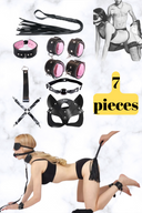 🖤 Red & Black 7 Parça Bondage Master Set – Maske, Kelepçe, Ağız Topu, Tasma & Flogger (Gizli Gönderim)