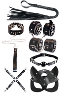 🖤 Red & Black 7 Parça Bondage Master Set – Maske, Kelepçe, Ağız Topu, Tasma & Flogger (Gizli Gönderim)