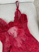 İsabella bordo Transparan Dantel Babydoll – Zarif ve Romantik İç Giyim Tasarımı