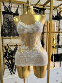 Beyaz Transparan Dantel Mini Elbise – Brode Detaylı Romantik İç Giyim Tasarımı | Madame Mercy (MM202)