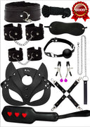 (🖤 Red & Black 7 Parça Bondage Master Set – Maske, Kelepçe, Ağız Topu, Tasma & Flogger (Gizli Gönderim)
