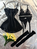Siyah Balenli Göğüs Kaldıran Set – Ayarlanabilir Yumuşak Esnek & Jartiyer Hediyeli