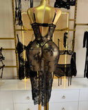 Siyah Dantel Gecelik – Tanga Hediyeli 2 Parça Şık ve Romantik Lingerie Set