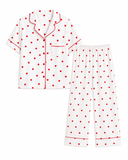 %100 Pamuk Kalp Desenli Kadın Pijama Takımı Kısa Kollu