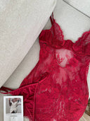 İsabella bordo Transparan Dantel Babydoll – Zarif ve Romantik İç Giyim Tasarımı