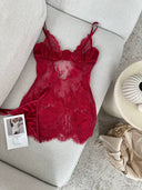 İsabella bordo Transparan Dantel Babydoll – Zarif ve Romantik İç Giyim Tasarımı