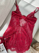 İsabella bordo Transparan Dantel Babydoll – Zarif ve Romantik İç Giyim Tasarımı