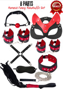🖤 Red & Black 7 Parça Bondage Master Set – Maske, Kelepçe, Ağız Topu, Tasma & Flogger (Gizli Gönderim)