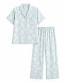 %100 Pamuk Mint Desenli Kadın Pijama Takımı Kısa Kollu