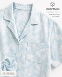%100 Pamuk Mint Desenli Kadın Pijama Takımı Kısa Kollu