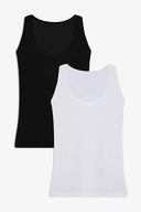 2’li Paket Erkek Siyah Beyaz Ribana Atlet Seti