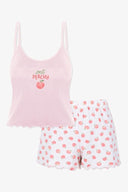 Kadın Şeftali Desenli Şort Takımı – Just Peachy İp Askılı Pijama Seti Pembe
