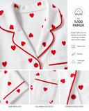 %100 Pamuk Kalp Desenli Kadın Pijama Takımı Kısa Kollu