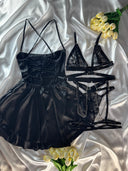 Madame Mercy Kırmızı Zincir Detaylı Jartiyer Hediyeli 4 Parça Lingerie Set – Seksi ve Zarif Kadın İç Giyim Takımı