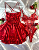Valentine Bodysuit Hediyeli Set – Kırmızı, Romantik ve Şık Lingerie Paket