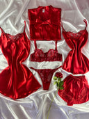 Heart Love 7 Parça İpek Saten Kırmızı Kalpli Set – Özel Kutulu & Bralet Hediyeli Lüks Paket