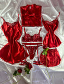 Heart Love 8 Parça İpek Saten Kırmızı Kalpli Set – Özel Kutulu & Jartiyer Hediyeli Lüks Paket