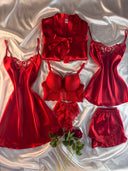 Heart Love 7 Parça İpek Saten Kırmızı Kalpli Set – Özel Kutulu & Bralet Hediyeli Lüks Paket
