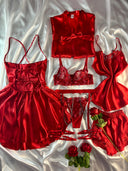 Heart Love 8 Parça İpek Saten Kırmızı Kalpli Set – Özel Kutulu & Jartiyer Hediyeli Lüks Paket