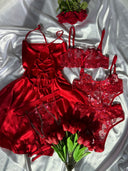 Hearth Love 5 Parça Jartiyer Hediyeli Özel Kutulu İpek Saten Kırmızı Kallpli Set