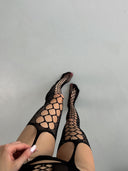 Transparan Taşlı Vücut Çorabı – Özel Bölgesi Açık Seksi Tasarım