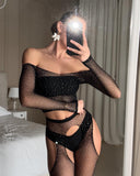 Taş Detaylı Transparan Vücut Çorabı – Şık ve Cesur Özel Tasarım