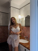 Ivanka Beyaz Zarif Elbise – Transparan Dantel ve Brode Detaylı Özel Tasarım